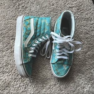Vans Sk8-Hi high top shoes, Van Gogh Almond Blossom Pattern, size 7